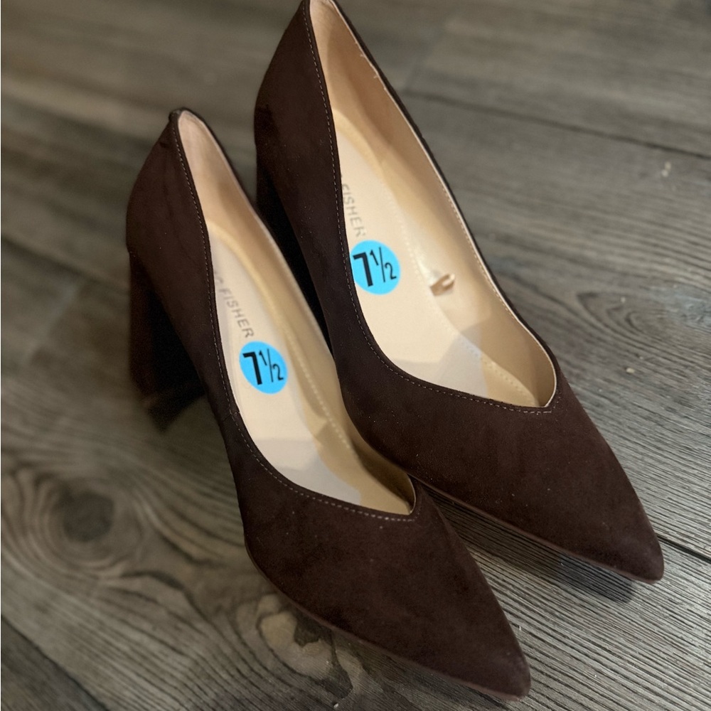 Marc Fisher Zala Dark Brown Suede Block Heel Pumps Women’s 7.5 Never Worn LNC - Picture 4 of 7